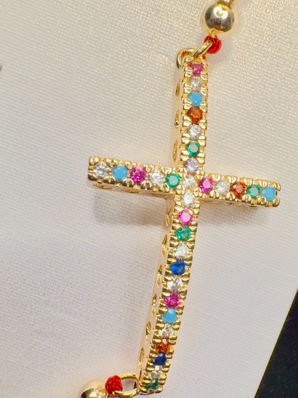 18K Oro Laminado / Gold Layered Multicolor CZ Cross Adjustable Bracelet